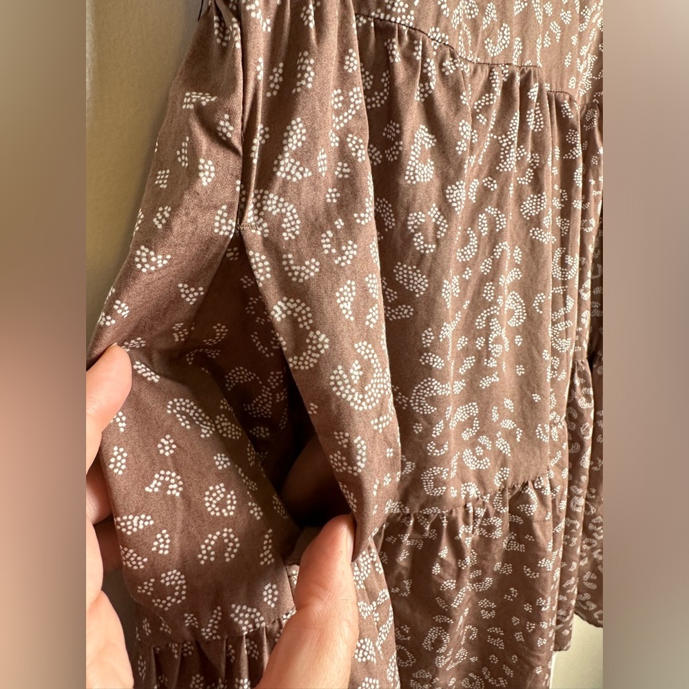 A New Day Tiered Dress Women XS Short Sleeve Pockets Brown Leopard Print Peasant - Picture 4 of 8